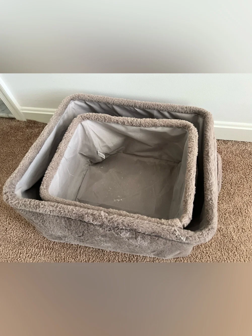 Plush Fabric Storage Bins - Set of 2 in Taupe